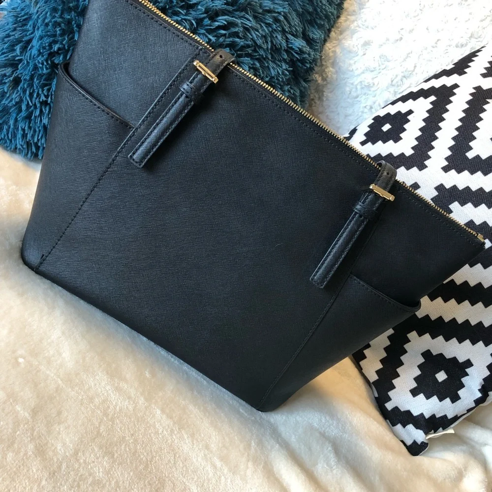 Michael Kors Black Saffiano Leather Tote with Gold Logo Charm